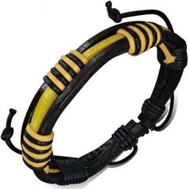 Leren armband Yellow Black Rope